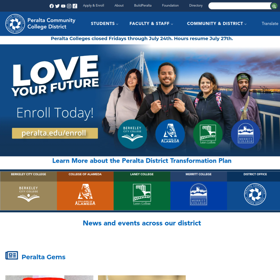 peralta.edu homepage screenshot