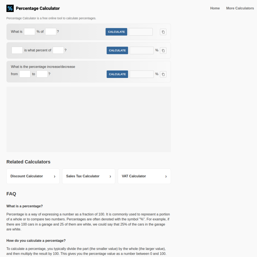percentagecalculator.net homepage screenshot