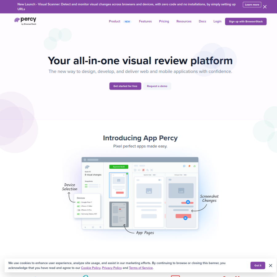 percy.io homepage screenshot