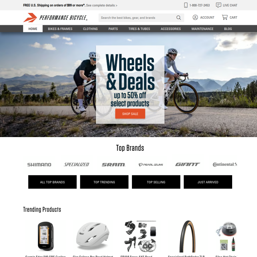 performancebike.com homepage screenshot