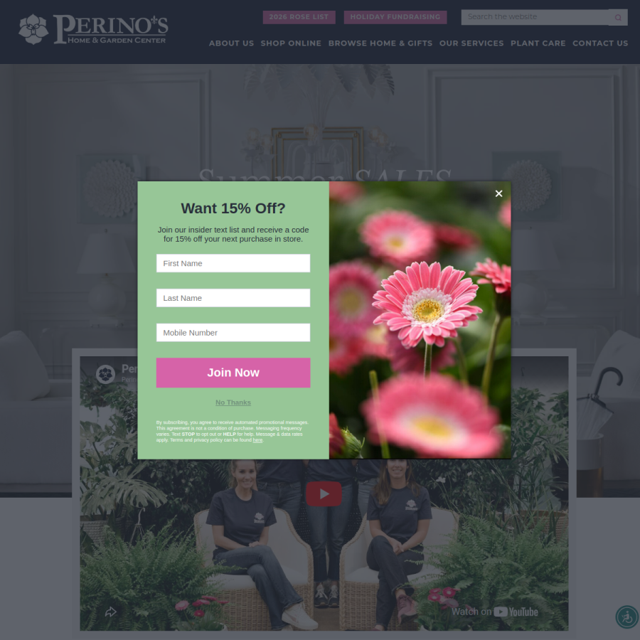perinos.com homepage screenshot