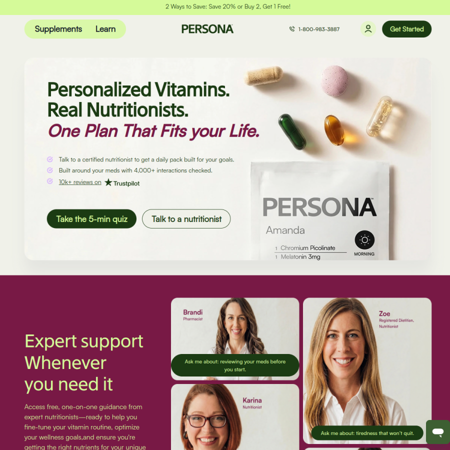 personanutrition.com homepage screenshot