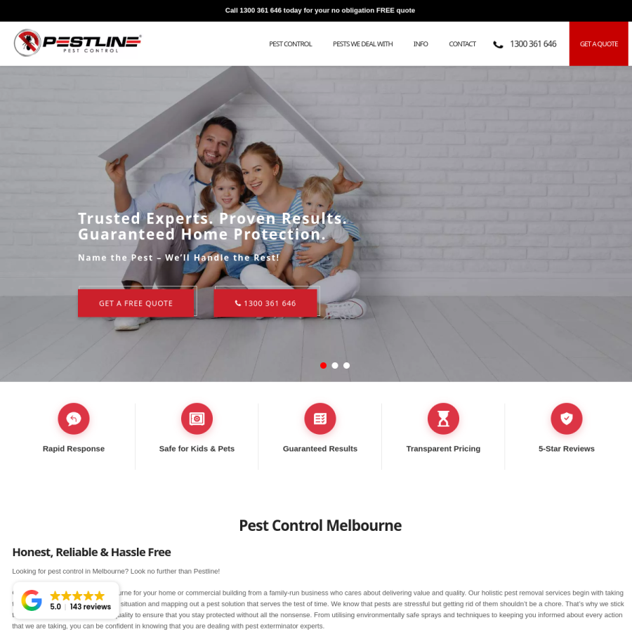 pestline.com.au homepage screenshot
