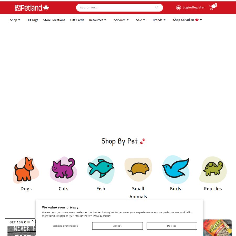 petland.ca homepage screenshot