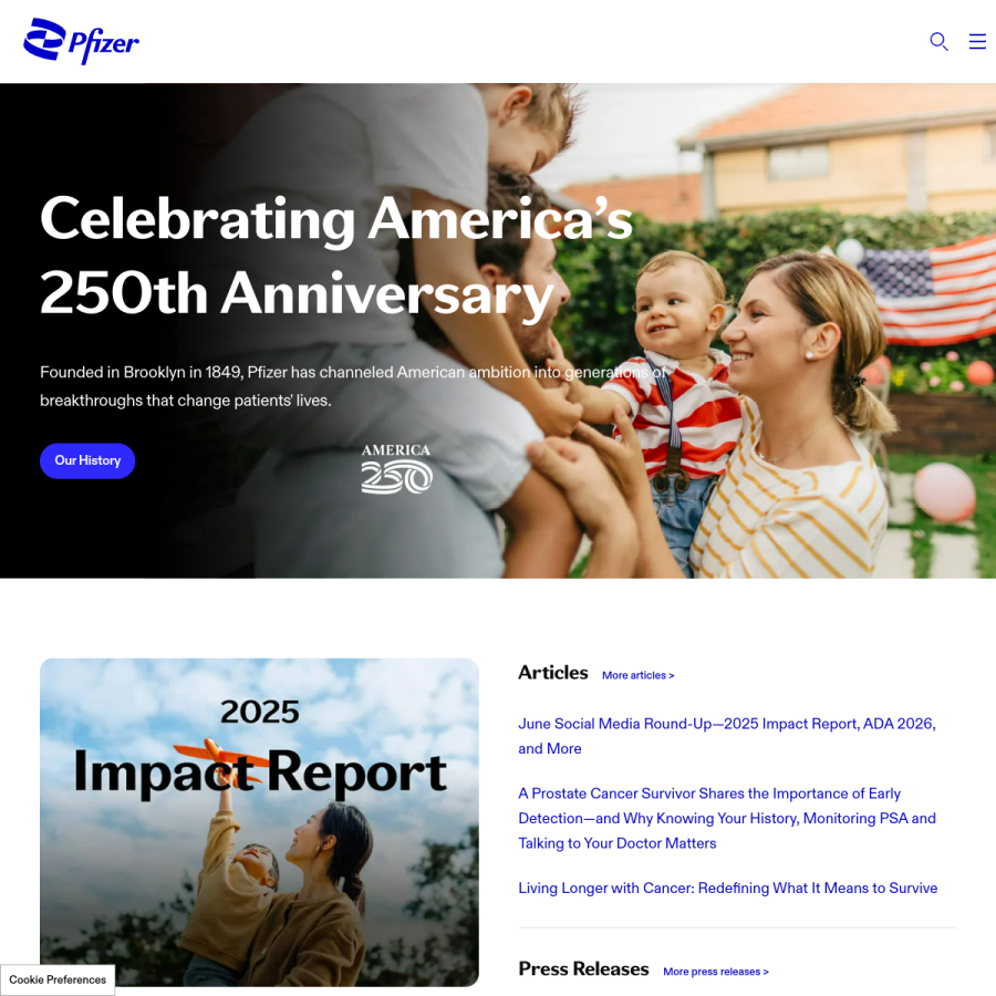 pfizer.com homepage screenshot