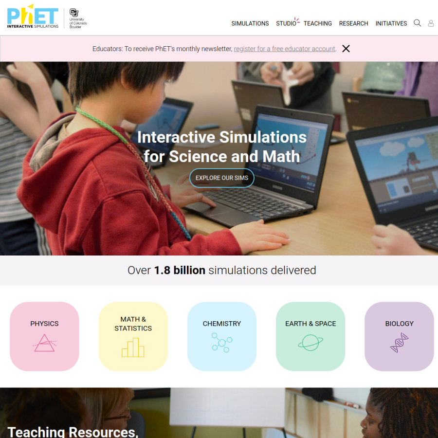 phet.colorado.edu homepage screenshot