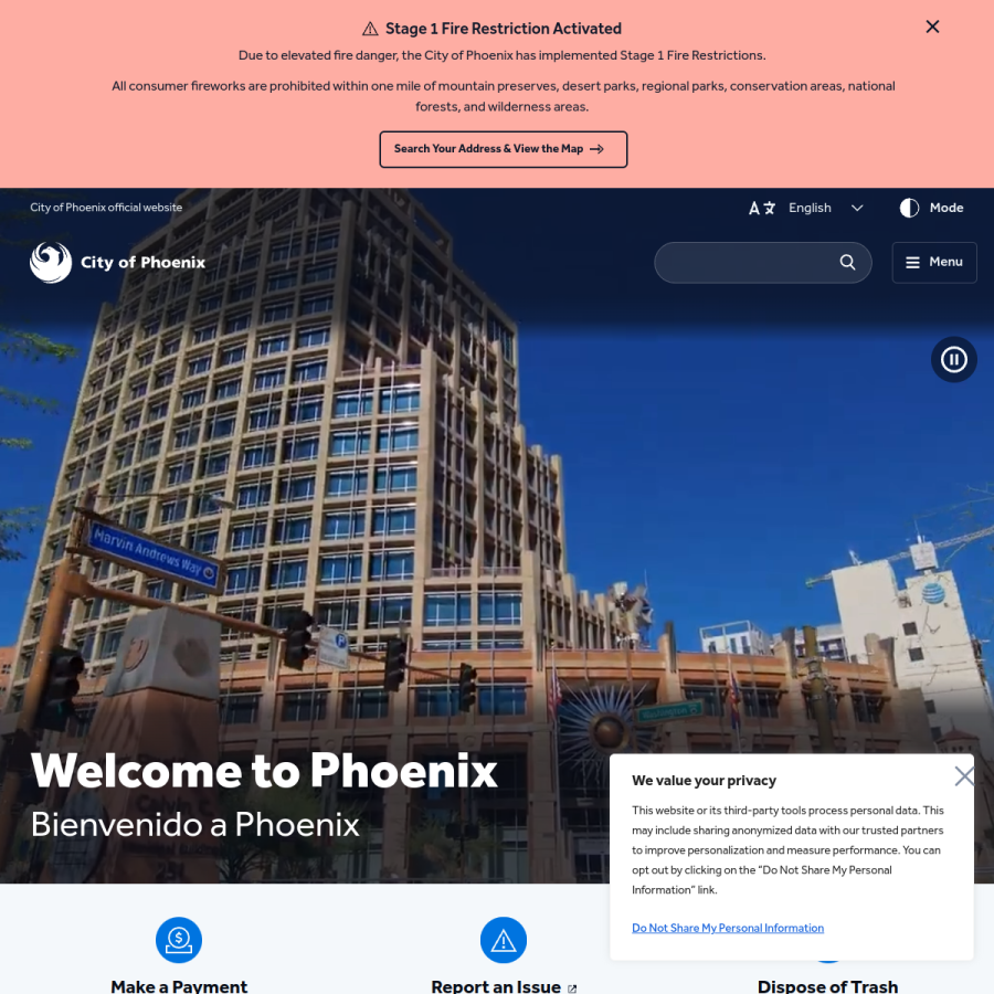 phoenix.gov homepage screenshot