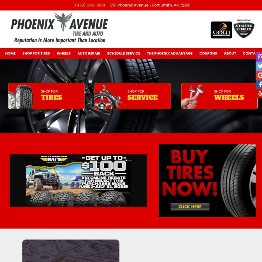 phoenixavetire.com homepage screenshot
