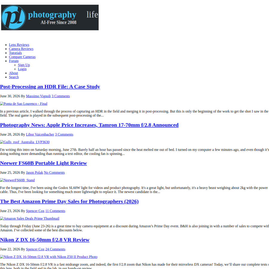 photographylife.com homepage screenshot