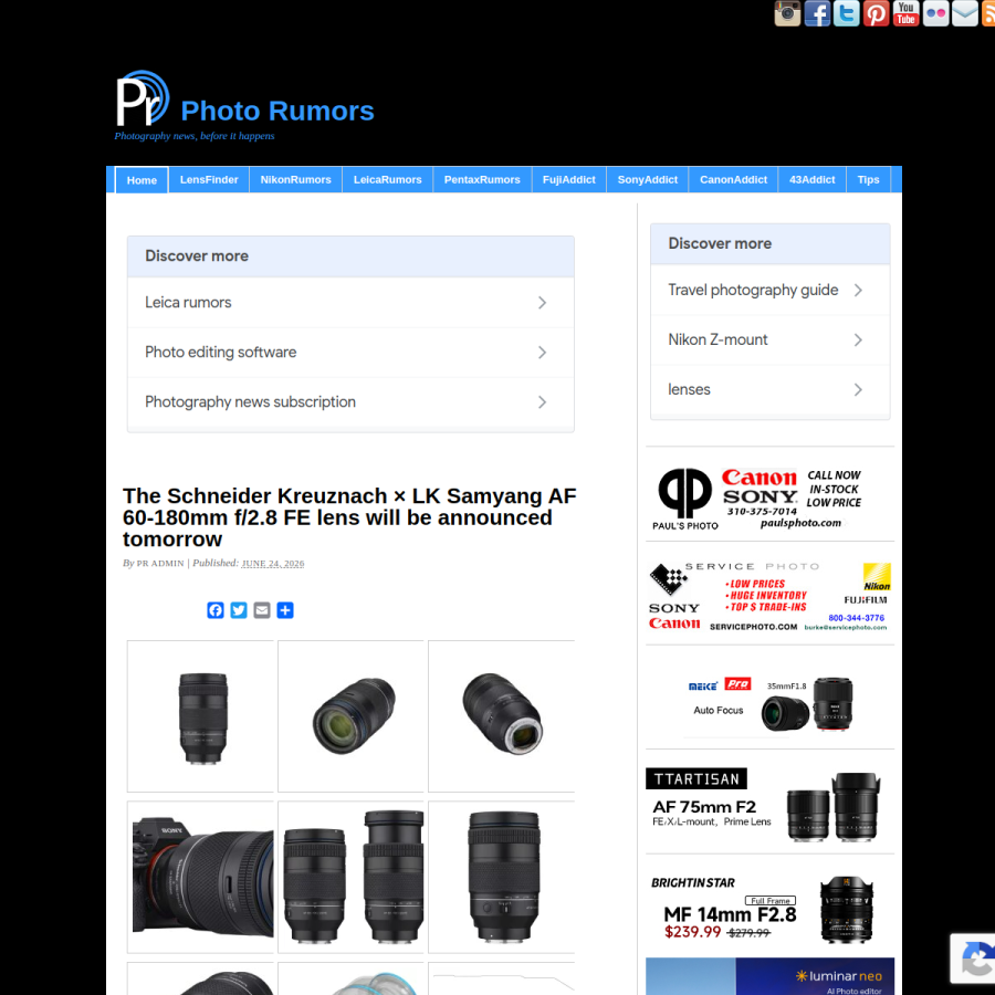 photorumors.com homepage screenshot