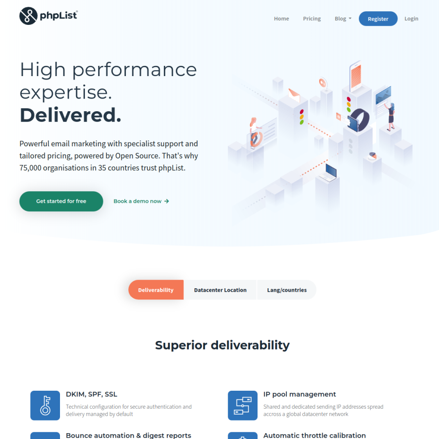 phplist.com homepage screenshot