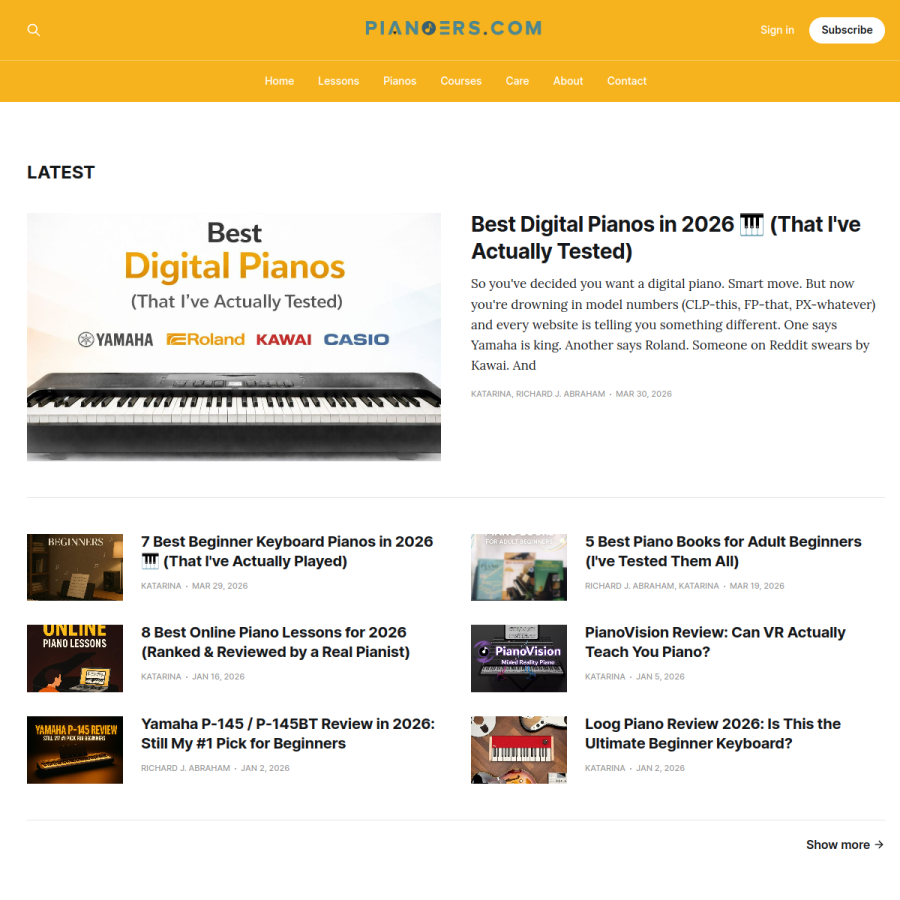 pianoers.com homepage screenshot