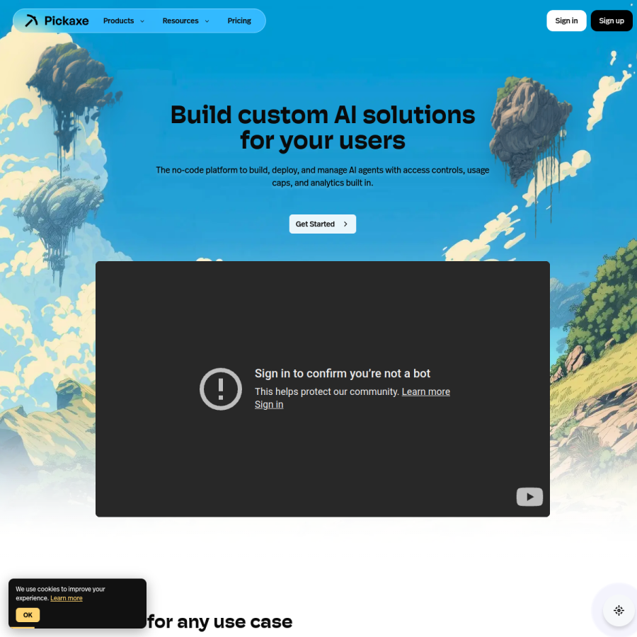 pickaxe.co homepage screenshot