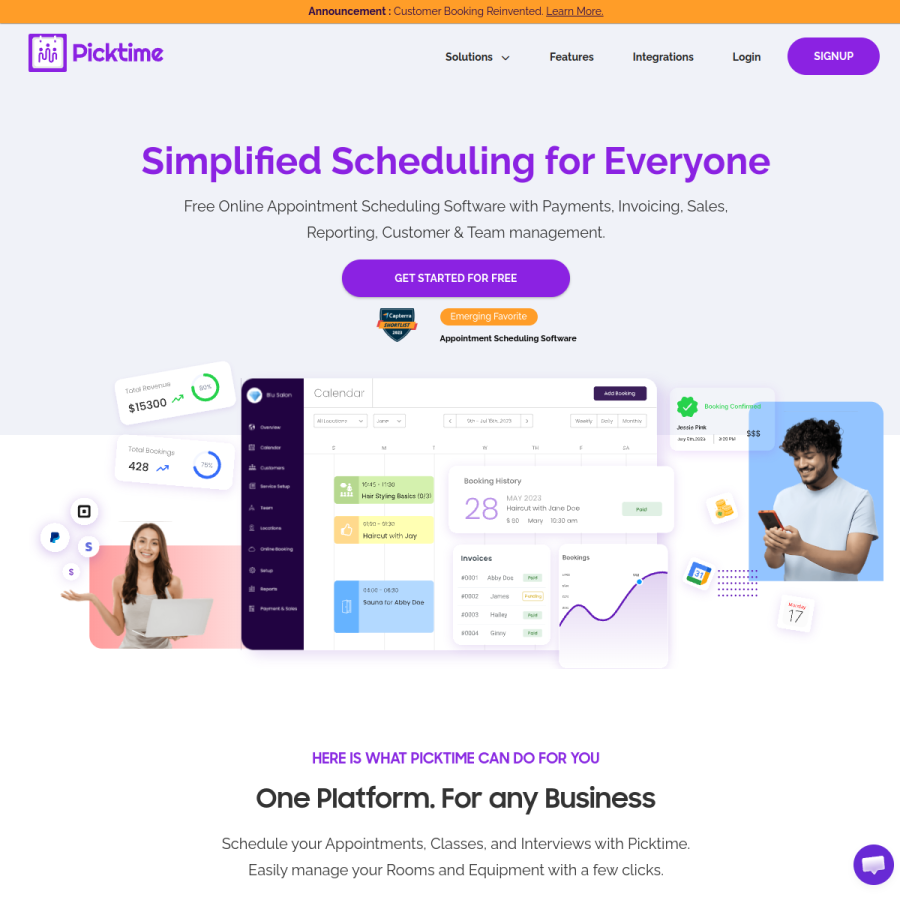 picktime.com homepage screenshot