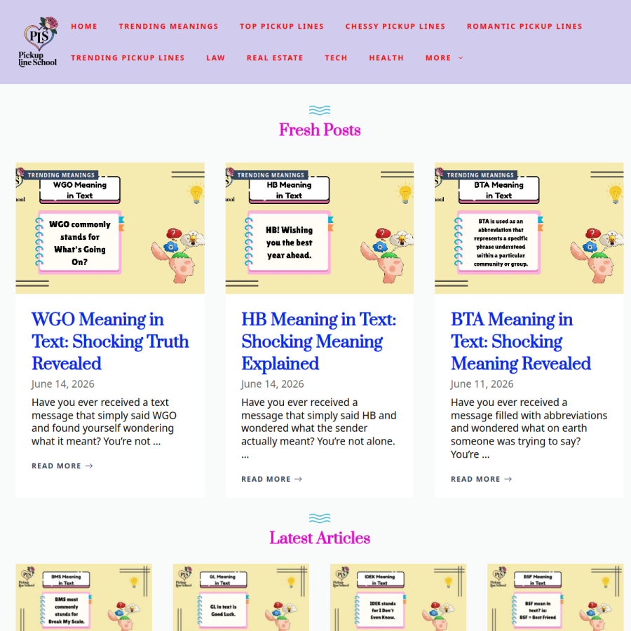 pickuplineschool.com homepage screenshot