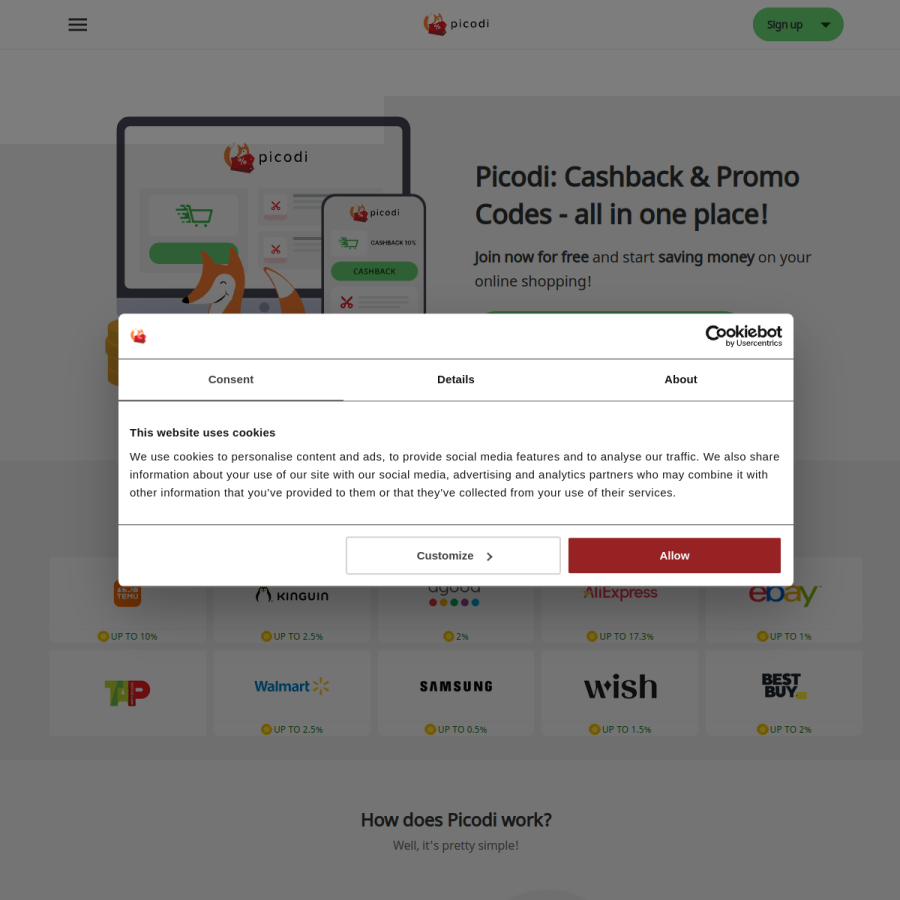 picodi.com homepage screenshot