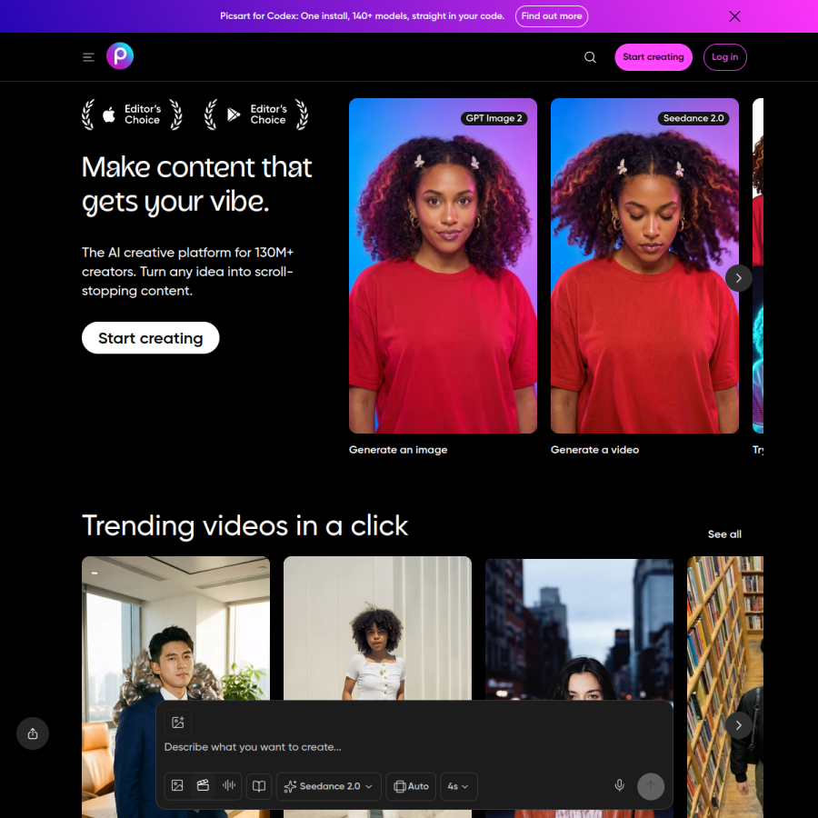 picsart.com homepage screenshot