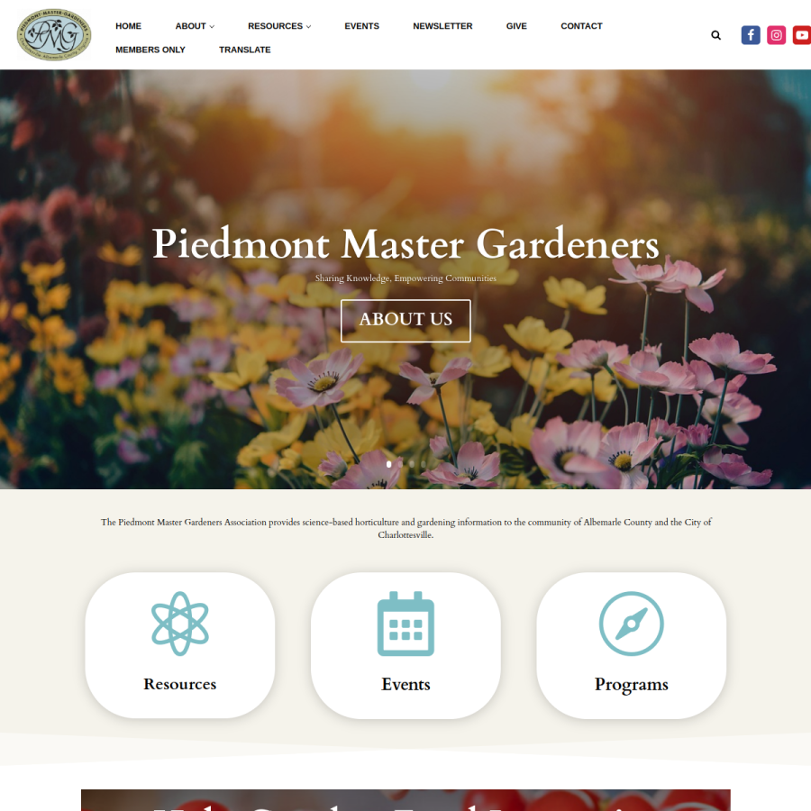 piedmontmastergardeners.org homepage screenshot