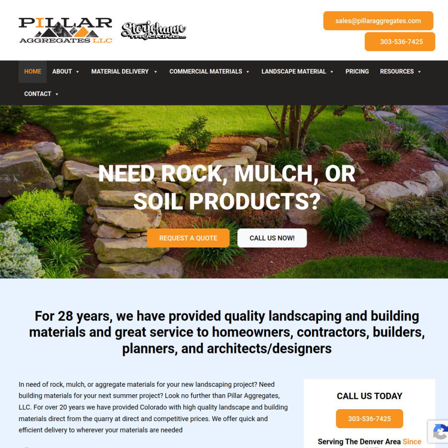 pillaraggregates.com homepage screenshot