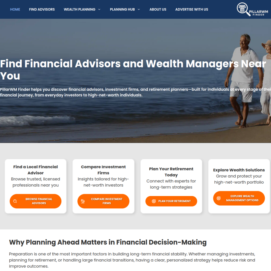 pillarwm.com homepage screenshot