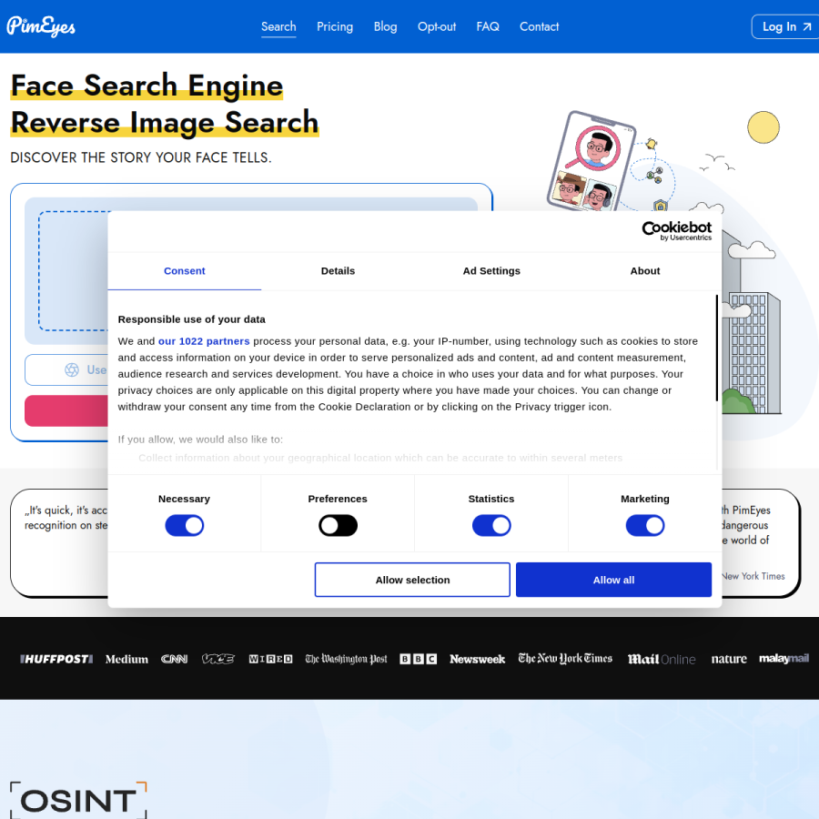 pimeyes.com homepage screenshot