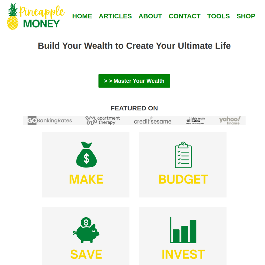 pineapplemoney.com homepage screenshot