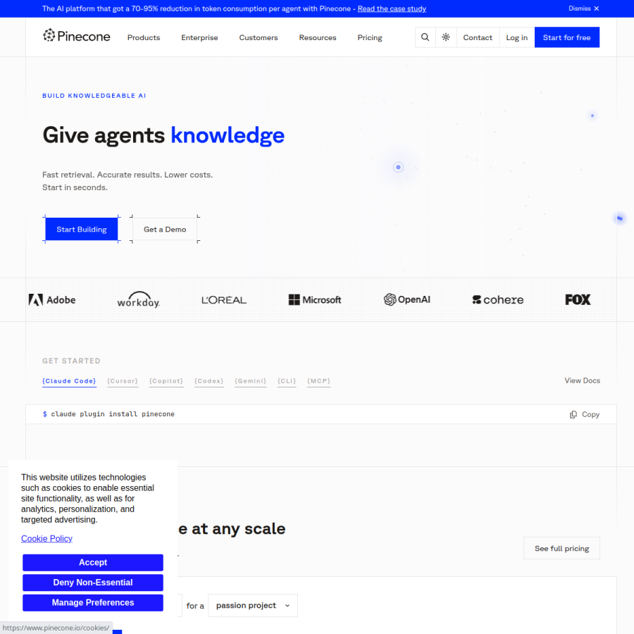 pinecone.io homepage screenshot
