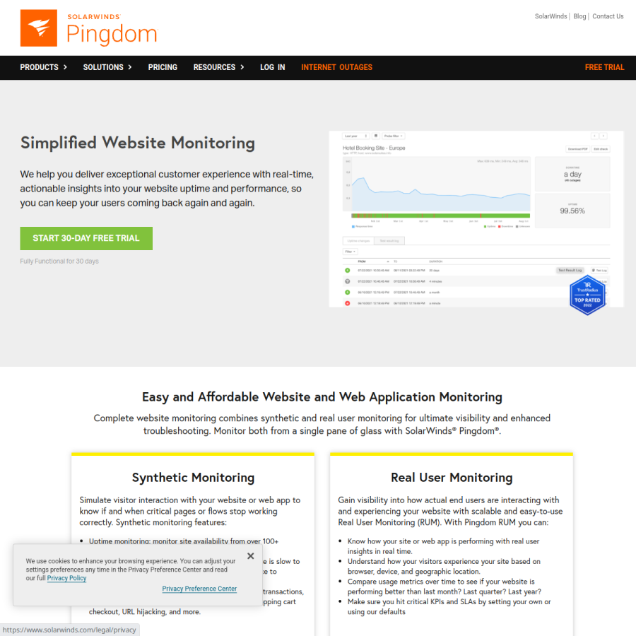 pingdom.com homepage screenshot