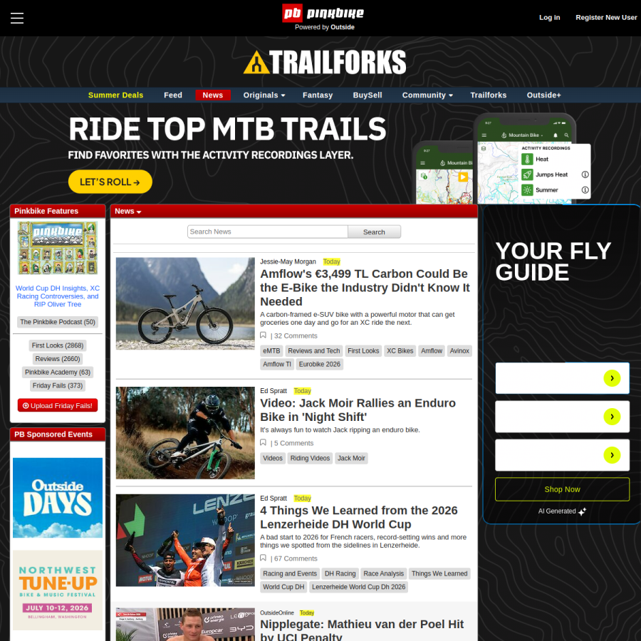 pinkbike.com homepage screenshot