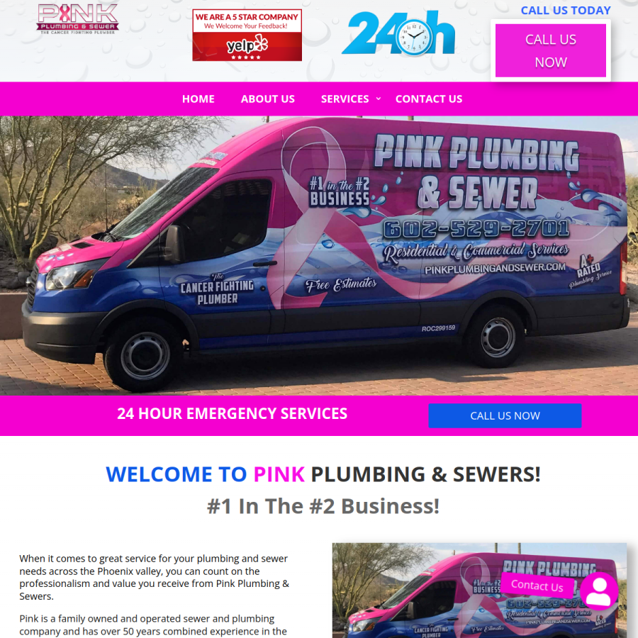 pinkplumbingandsewer.com homepage screenshot