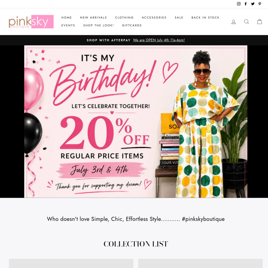 pinkskyboutique.com homepage screenshot