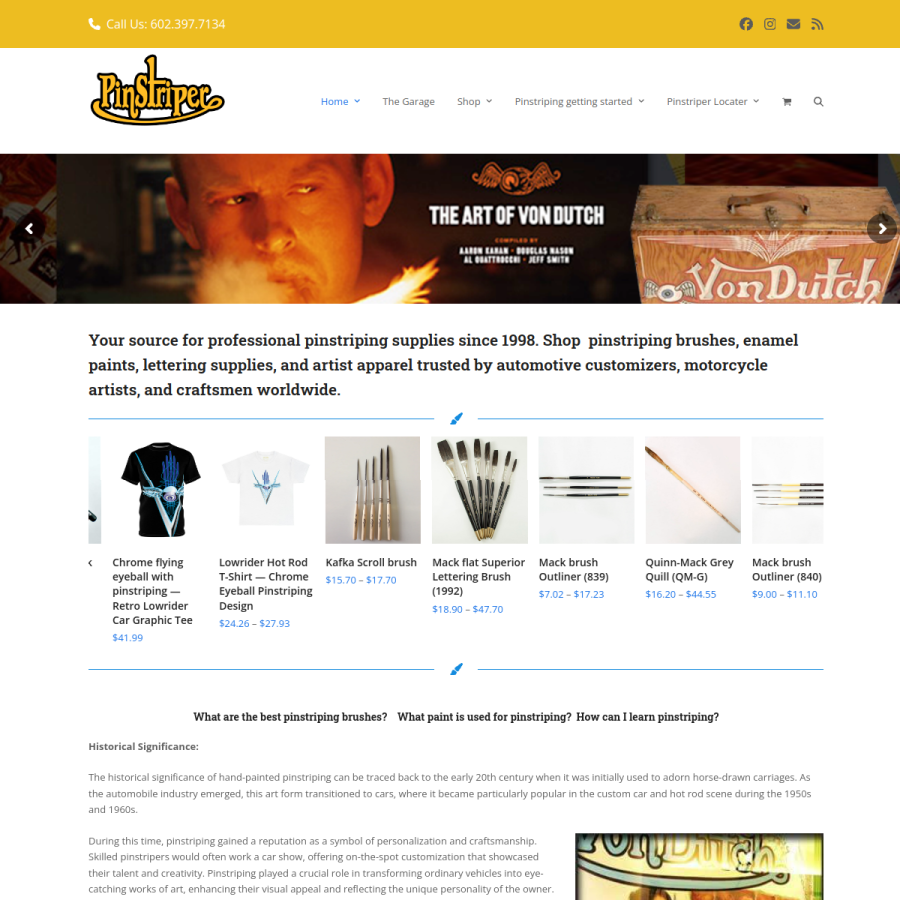 pinstriper.com homepage screenshot