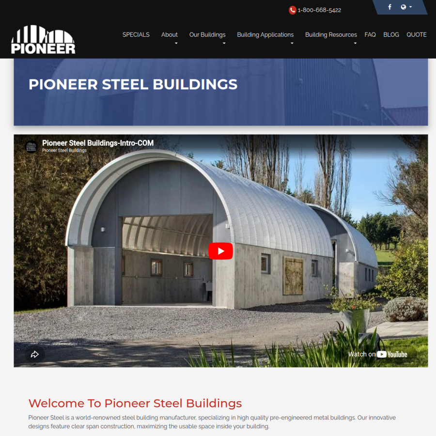 pioneersteel.com homepage screenshot