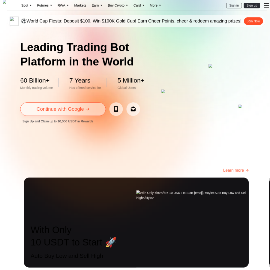 pionex.com homepage screenshot