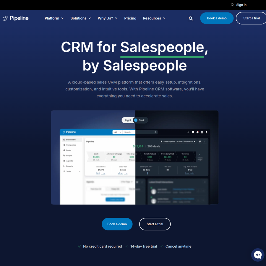 pipelinecrm.com homepage screenshot