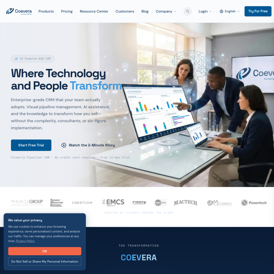 pipelinersales.com homepage screenshot