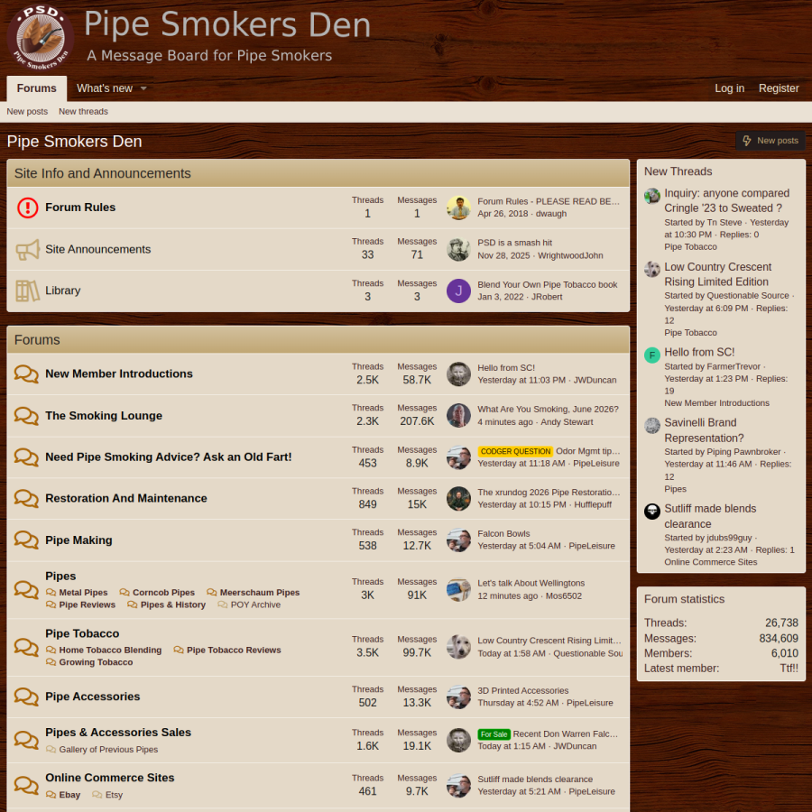 pipesmokersdens.com homepage screenshot