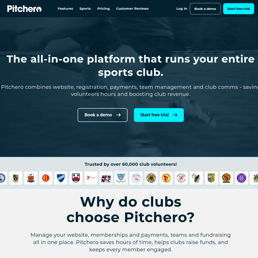 pitchero.com homepage screenshot
