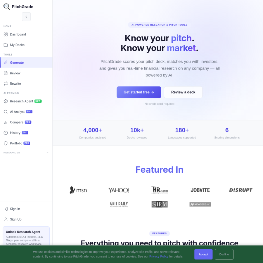 pitchgrade.com homepage screenshot