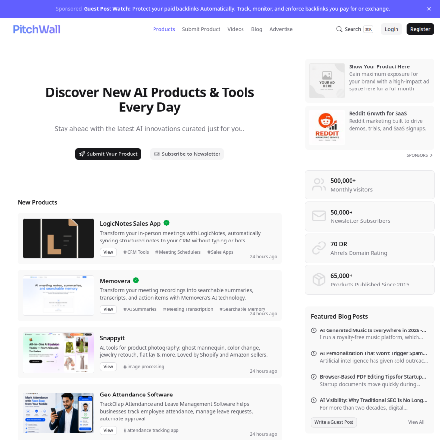 pitchwall.co homepage screenshot