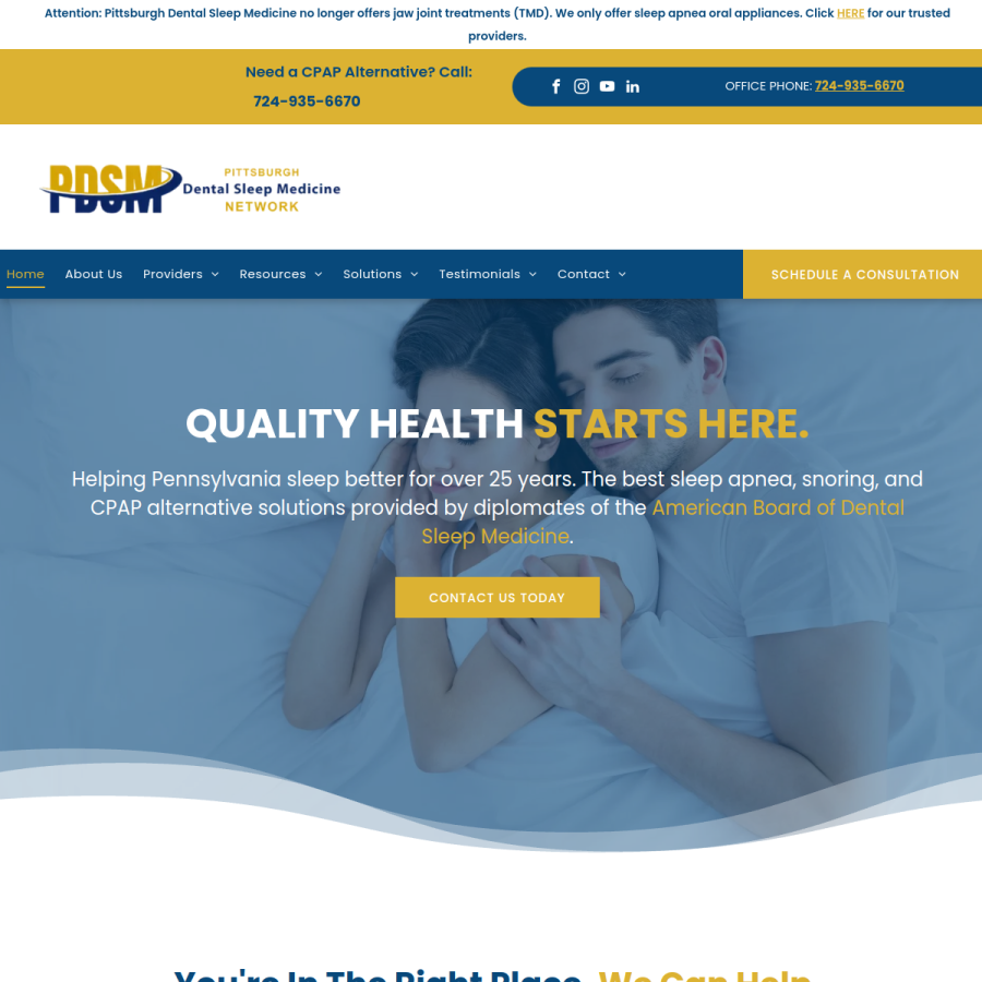 pittsburghdentalsleepmedicine.com homepage screenshot