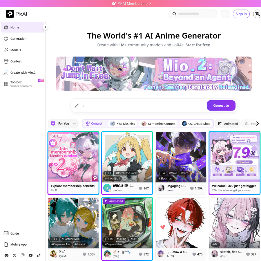 pixai.art homepage screenshot