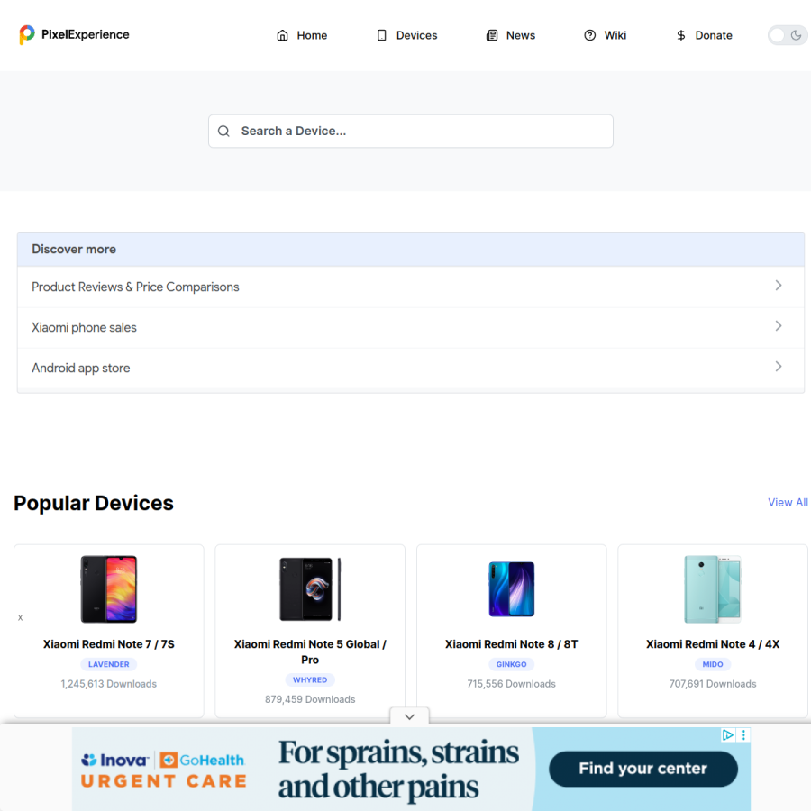 pixelexperience.org homepage screenshot