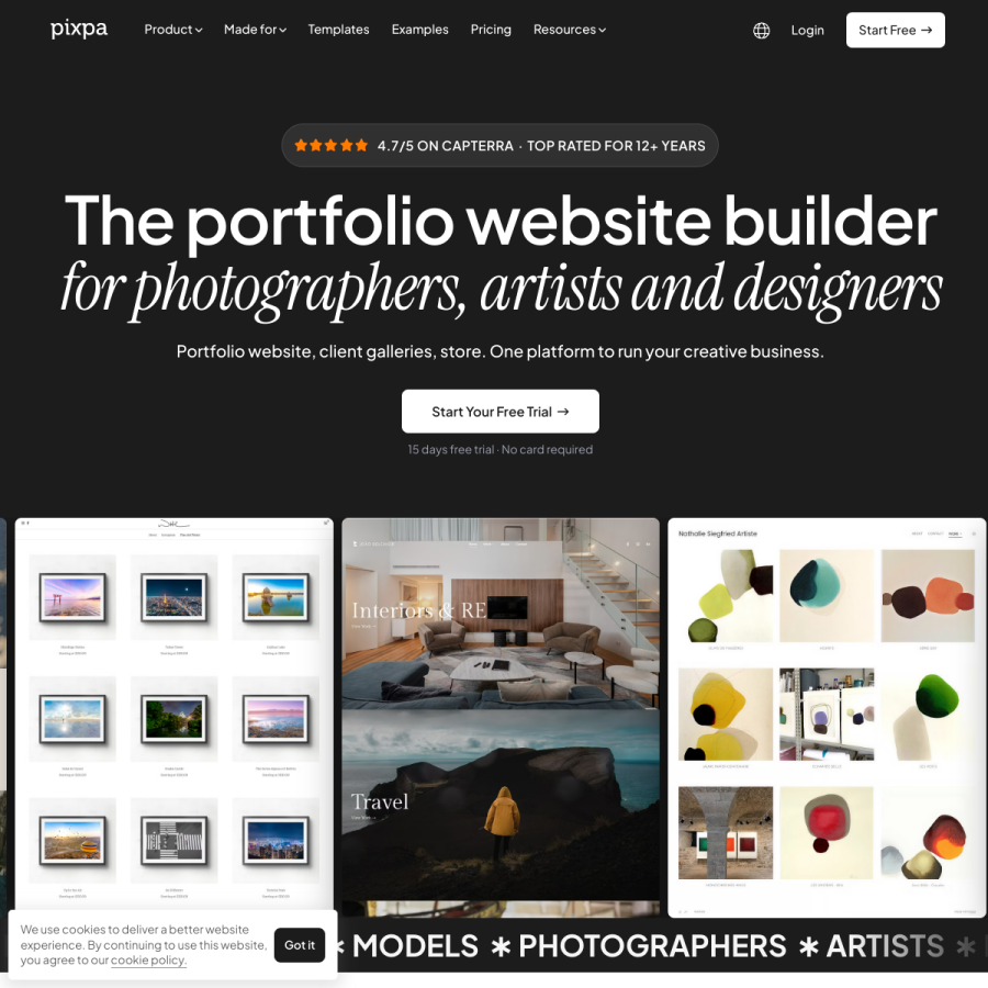 pixpa.com homepage screenshot