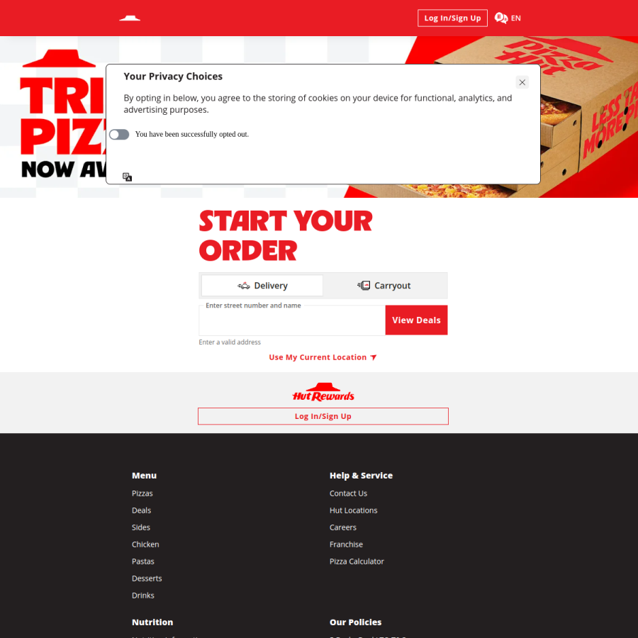 pizzahut.ca homepage screenshot