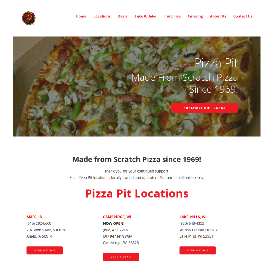 pizzapit.biz homepage screenshot