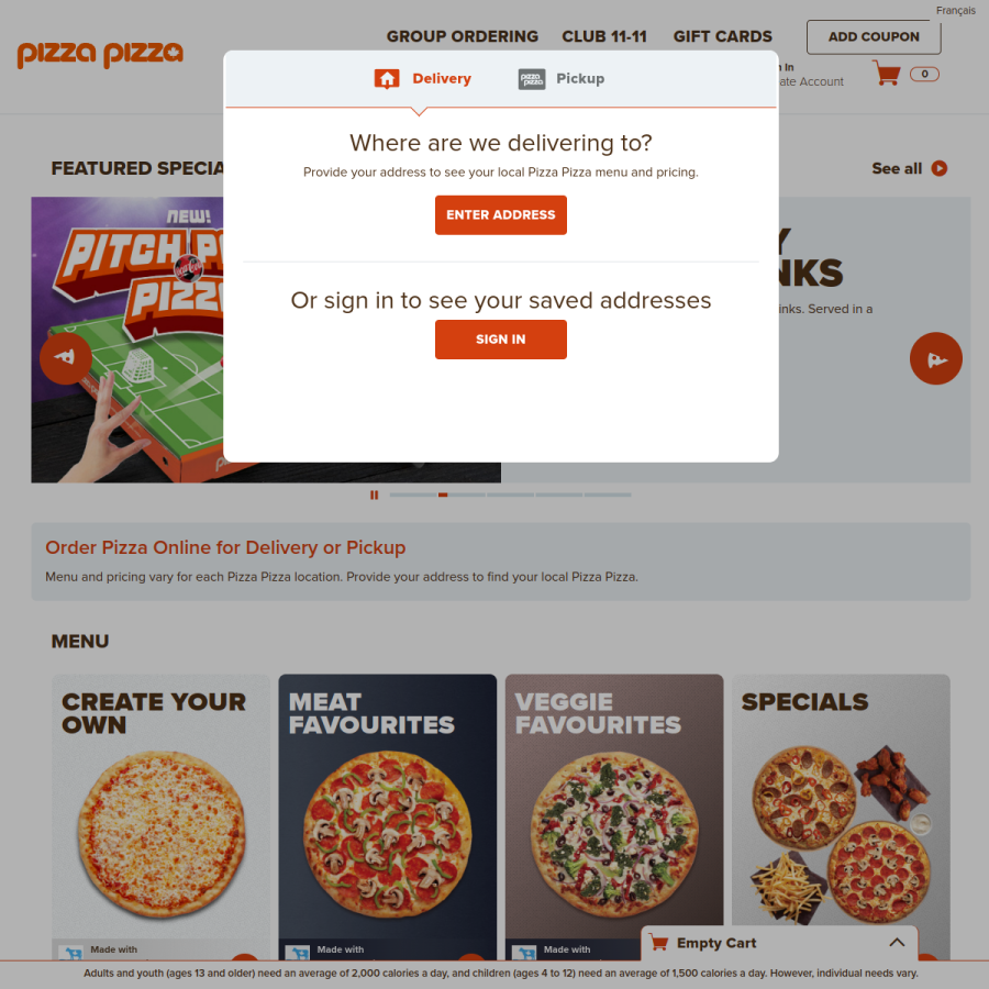 pizzapizza.ca homepage screenshot
