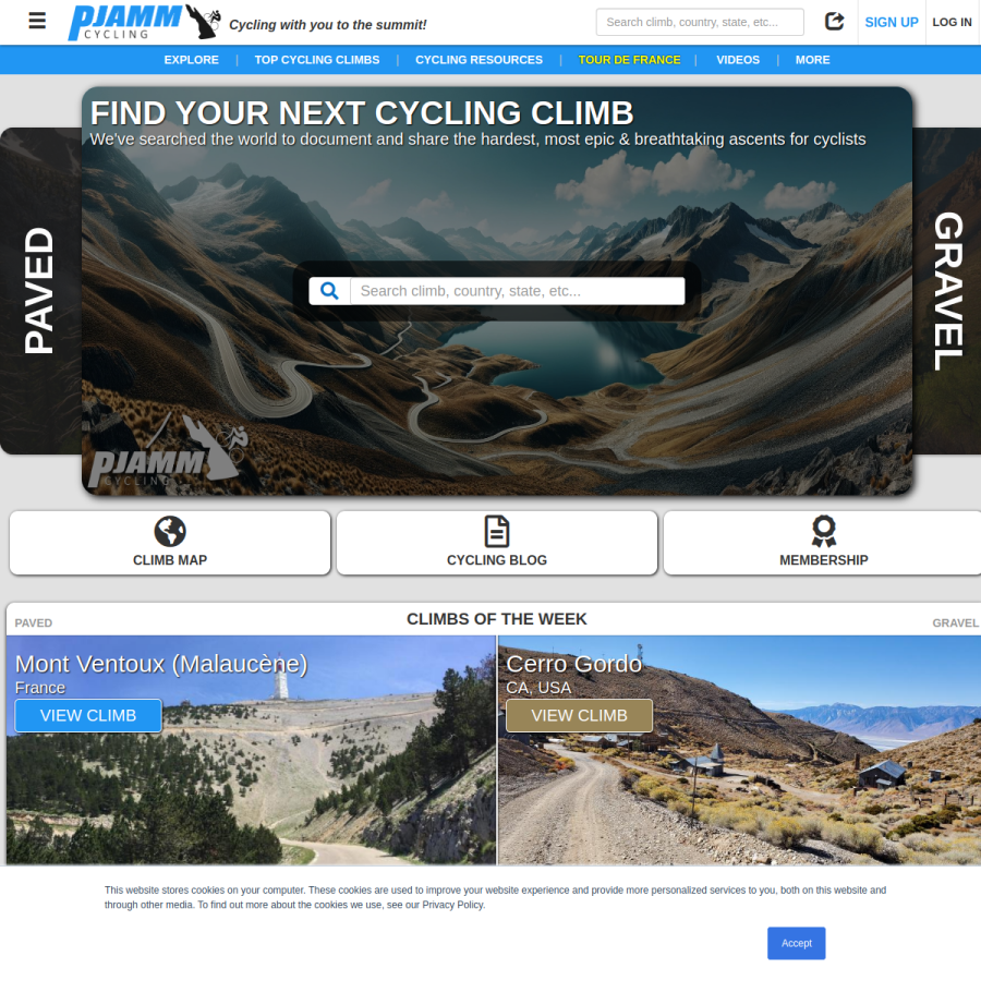 pjammcycling.com homepage screenshot