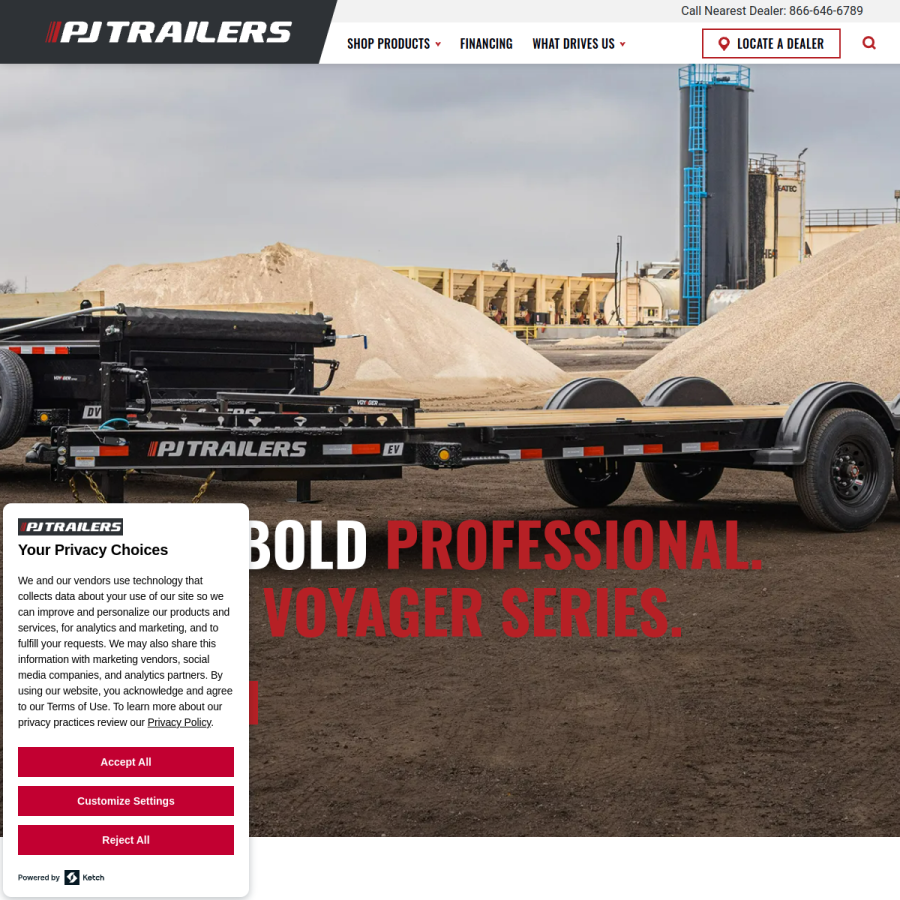 pjtrailers.com homepage screenshot