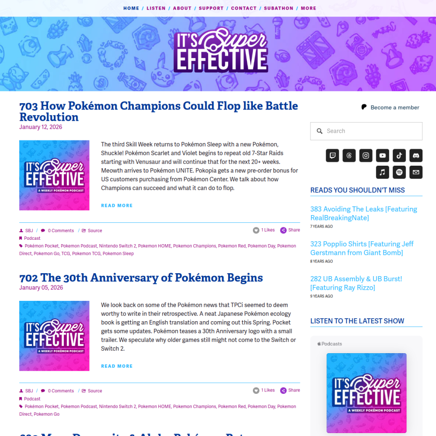 pkmncast.com homepage screenshot